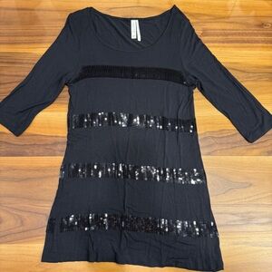 Kische Black Sequin Striped Blouse